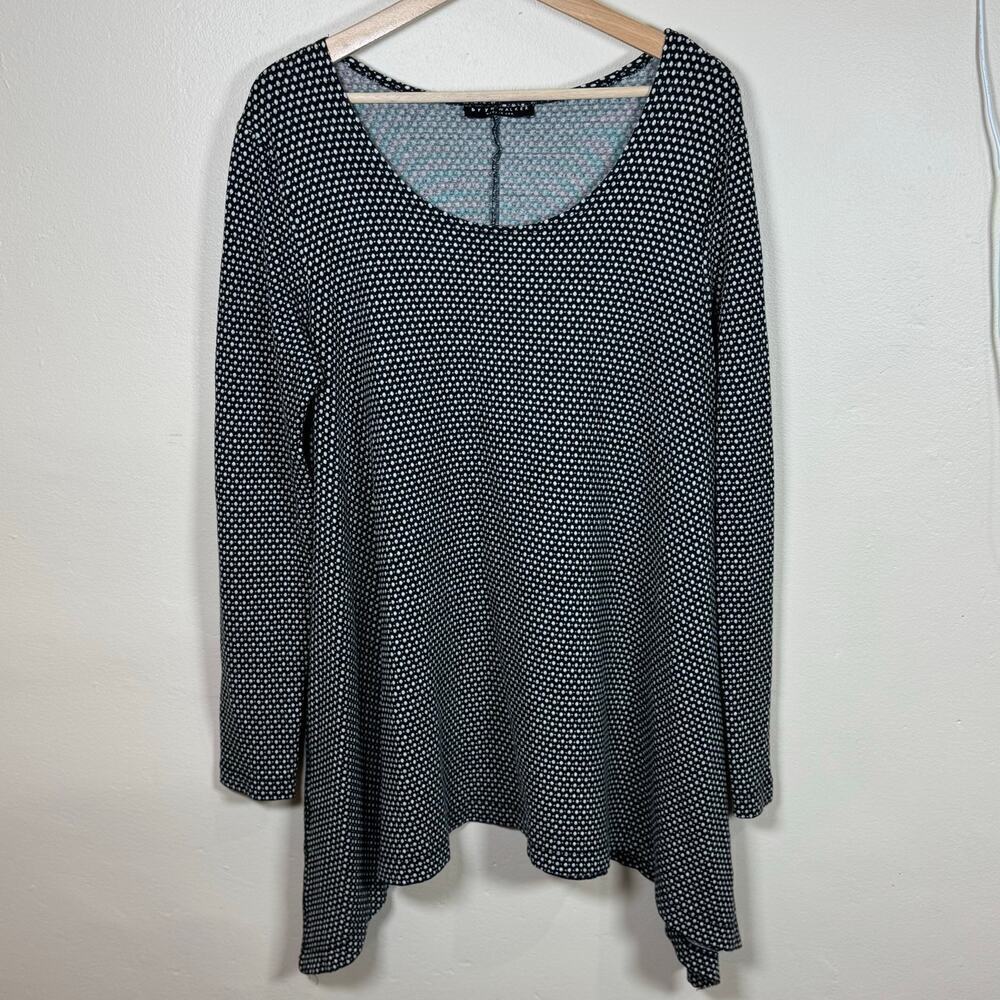 Bryn Walker Black White Polka Dot Asymmetrical Hem Scoop Neck Tunic Top M